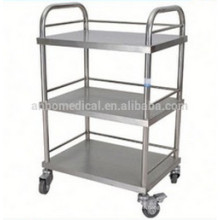 Tres estantes Trolley de acero inoxidable